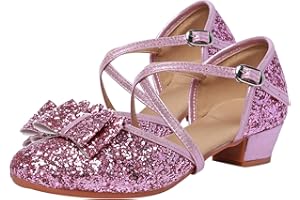 L SERVER Zapatos de princesa Niñas Niños Elegantes Lentejuelas Zapatos de Baile Cuero Ligero Zapatos Latinos Sandalias de Verano con Tacones de 3 cm