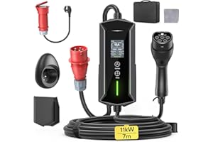 VOLTBOX Mobile Wallbox 11kW Typ 2 Ladekabel - 7m|6-16A|3-phasig EV Ladegerät Wasserdicht mit Einstellbarer Ladeleistung, Einstellung Startzeit, CEE 16A auf Typ 2 Ladekabel, für Allen EVs(IEC 62196-2) & PHEVS