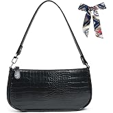 Aucuu Leather Shoulder Bag for Women, Mini Handbag with Crocodile Pattern Retro Soft PU Leather Small Crossbody Bag Classic f