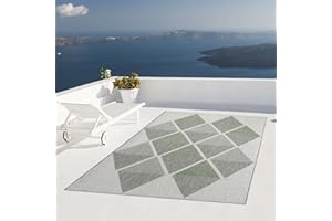 Taracarpet Outdoor Teppich Wetterfest Wohnzimmer Balkon Küchenteppich Flachgewebe Sisaloptik Muster Skandi grün 160x220 cm