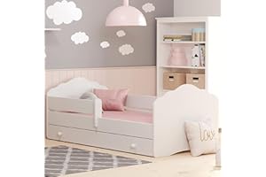 KIDS COLLECTIVE Letto per bambini 80 x 160 cm con materasso e cassetto, rete a doghe e protezione anticaduta rimovibile Letto per bambini Letto completo Letto per bambini Letto singolo Letto completo in bianco