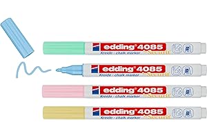 edding 4085 Marcatore a Gesso Liquido, Multicolore, 4 Pennarelli, Punta a Scalpello 1-2 Mm, Punta Larga per Lavagne, Finestre, Vetri, Specchi, per Una Copertura Opaca
