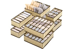 Yidaxing Organisateur de Tiroir Pliable, Lot de 8 Rangement Non-tissé pour sous-vètements Soutien-Gorges Chaussettes Boîte de Rangement à Compartiment Diviseurs Rangement Gain de Place- Beige