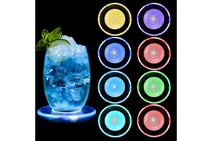 YUWJOOWEE 8 Stück LED Untersetzer,Bunt LED Untersetzer mit 7 Lichtmodi,acryl Rund wasserdichtes Leuchtuntersetzer,Getränke Untersetzer ON/Off Taste Getränke für Gläser Flaschen Partys Hochzeiten Bar Weihnachten