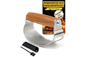 MRUN BONE Knoblauchpresse Knoblauchwippe Edelstahl, Knoblauch Zerkleinerer, Holzgriff, Garlic Press, Küchenhelfer, spülmaschinenfest