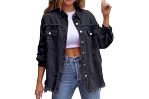 HOTIAN Damen Jeansjacke jeansjacken für damen übergangsjacke damen Vintage Jean Mantel Übergangs Ripped Denim Jacken