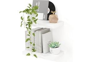 FEIHORRM Floating Shelves for Wall, 40cm Floating Shelves Set of 2, White Floating Shelves Wooden Wall Mounted Shelves for Storage & Organizer, Floating Shelves for Bathroom Living Room Kitchen Bedroom