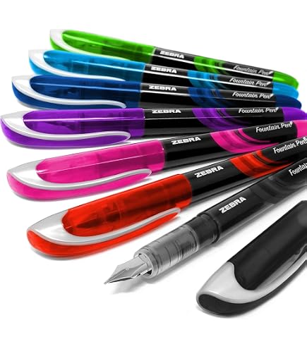Zebra Fuente - Penna stilografica usa e getta, pennino fine 1,0 mm, spessore tratto 0,6 mm, nero e blu, confezione da 4