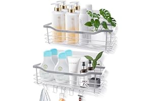 CHICSOLIS Duschablage Ohne Bohren Duschkorb Edelstahl: 2 Stück Badregal Duschregal Ohne Bohren Rostfrei Badezimmer Regal Badezimmer Organizer mit Haken & Klebeflächen - Selbstklebend Aufbewahrung für Bad Küche