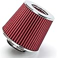 Rtunes Racing RED 3.5" 89 mm Inlet Cold Air Intake Cone Replacement Quality Performance Washable Clamp-On Dry Air Filter