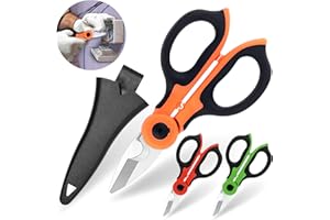 ALIMAN BRAND Tijeras Electricista Pelacables + Funda de Transporte– Tijera Profesional Multifuncional con Mango Ergonómico – Tijera Corta Cables con poco esfuerzo de Acero Inoxidable (Naranja)