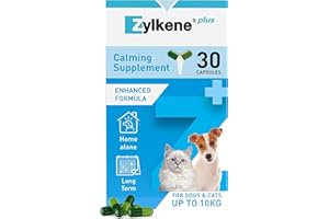 Zylkene Plus Calming Supplement for Cats & Dogs up to 10kg | Promotes Relaxation in long-term challenging situations: New baby, Home Alone, Moving house | Easily administered | 30 capsules