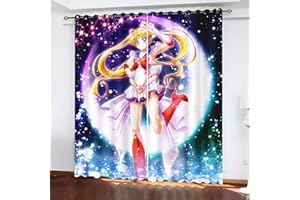SNcek Sailor Moon Verdunkelungsvorhang wasserdichte Polyester Stoff Mit Ösen, Sailor Moon Kinder Verdunkelungsvorhänge Blickdicht Für Kinderzimmer (183x160cm(BxH)/ 91.5x160cmx2,10)
