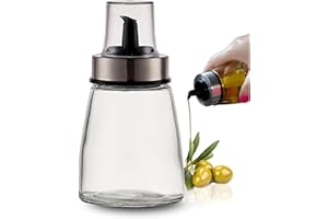 PARENCE.- Flacone per olio da 200 ml con tappo versatore - Dosatore in vetro e acciaio inox - Contenitore per olio, aceto, salsa - 6,5x6,5x12,5 cm - Versamento preciso e senza gocciolamento