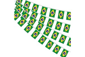 AhfuLife 1pcs Brasile Bandiera Striscioni, 10 m - 30 Fogli Bandiere Brasile Striscione a Corda, Adatto per Decorazioni Domestiche, Feste, Celebrazioni, Raduni, Eventi Patriottici