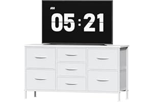 GoaHi Chest of Drawers, Small Dressers with Metal Frame and MDF Wooden Top Board, Adjustable Feet, Anti-Tip Safety, Storage Unit with 7 Drawers for Bedroom, Living Room, Closet, Office White
