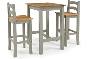 Mercers Furniture Corona Grey Wax Bistro Table & 2 Barstools
