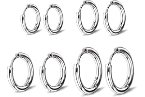 LONSVTTU 4 paia di orecchini Argento a cerchio per uomini e donne, leggeri, cartilagine, ipoallergenico, 8-14 mm, Acciaio Inossidabile Piccoli