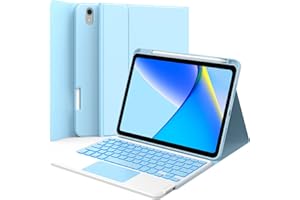 CHESONA iPad 10 Generation Hülle mit Tastatur, Schmutzabweisendes Hülle, Smart Touchpad, 7 Farben Beleuchtung, 2 BT Kanäles, Wiederaufladbar QWERTZ Tastatur für iPad 10. Generation 10.9" 2022, Blau