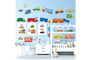 DECOWALL DS9-8064 Transport naklejki ścienne i samochodowe Naklejki ścienne do przedszkola dla dzieci Peel and Stick Boy Nursery Car Fire Engine Construction Baby Playroom Police Traktor