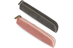 Mozeat Lens Mały piórnik na ołówki, 2 szt., ze skóry PU, estetyczny piórnik, przenośny piórnik na zamek błyskawiczny, vintage, organizer na długopisy, markery, makijaż, drobne, monety, smukły design
