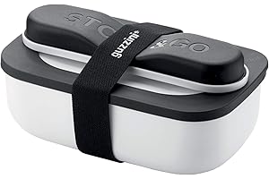 Guzzini Store On The Go Store&Go Set Lunch Box con Posate da Viaggio, 20 x 12 x h7 cm, 900ml-Bianco, Polipropilene, Thermo Poli Rock, Stainless Steel, Bianco, 02