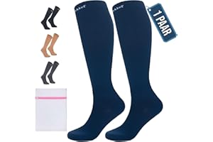 ‎360 RELIEF 360 Relief Kompressionsstrümpfe Damen und Herren - 1 Paar Kompressionssocken Einfarbig für Sport, Laufen, Flug, Reise, Joggen, Radsport, Kniestrümpfe, XXL Blau mit Wäschenetz