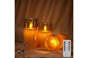 NICE POINT Bougies LED Rechargeables USB - Flamme Vacillante Réaliste en Verre Doré, Télécommande & Minuterie Auto 2/4/6/8h, 2 Modes (Vacillement/Lumière Douce) pour Maison, Dîner, Spa, Autel, Mariage
