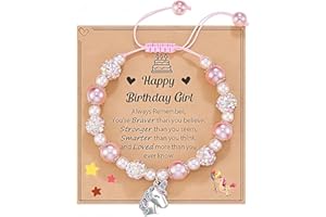 JAONLD Bracciale Unicorno per Ragazze Diamanti Bracciale Rosa Intrecciato con Bambina Regalo,Unicorno Applicabile a per Regalare a Persone Importanti in Occasione di Compleanni e Natale