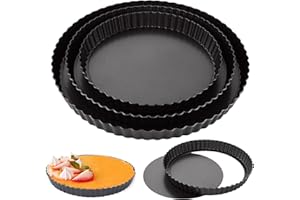 VIDETOL 3 Pièces Moule a Tarte avec Fond Amovible, 22/26/30 cm Moule à Tarte Antiadhésif, Moule à Quiche Rond, Plat a Tarte Acier au Carbone Pour la Pâtisserie, le Gateau, la Quiche