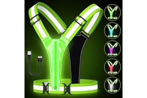 Fitense LED Running Chaleco Reflectante - 5 Colores & 3 Modos Chaleco Reflector LED Visibilidad para Caminar Nocturna, Equipo de Carrera Iluminado Recargable Ajustable para Hombres,Mujeres y Niños