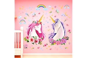 DECOWALL SG2-2105 Licornes Stickers Muraux Stickers Muraux Peler et Coller Amovible Stickers Muraux pour Enfants Pépinière Chambre Salon