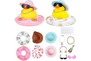 FALAFOTY 14PCS Giallo Gomma Anatra Bagno Giocattoli, Decorazione Cruscotto Dell'auto, Papera in Gomma da Cartone Animato con Anello da Nuoto, Cappello, Collana, Occhiali, Giocattoli per Baby Shower