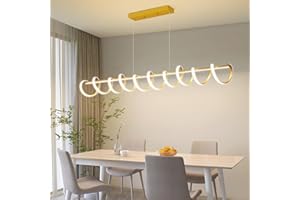 Mikeru 150cm Luce a Sospensione Dorata, Luce Del Pendente a Spirale 3000k/4500k/6000k Dimmerabile 10%-100% Luci a Sospensione Del Bar Della Colazione 1,5 Metri Di Cavo Regolabile in Altezza