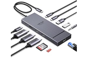 UGREEN Revodok Pro 3121 Hub USB C Double HDMI 4K60Hz et DisplayPort 4K120Hz 12 en 1 Docking Station USB C Triple Affichage avec 10Gbps Data Ports PD 100W Adaptateur Ethernet Lecteur Carte SD TF 3.5mm