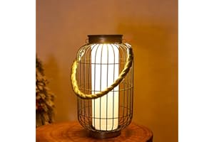 pearlstar Large Solar Powered Lantern Outdoor-Heavy Duty Metal Hanging Lights Decorative Solar Table Lamp Waterproof for Outside Patio Yard Garden Porch Tabletop Decor (Copper)