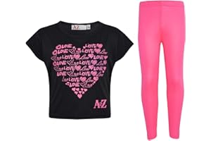A2Z 4 Kids® Girls Top Kids Love Print Stylish Crop Top & Fashion Legging Set New Age 5 6 7 8 9 10 11 12 13 Years