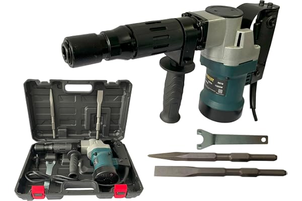 Inditrust 1300W 5.6kg Demolition Hammer Copper Armature and Coil with 2 chisels and a carrying box set Hex Chuck 17 mm Concrete Breaker with 6 MONTHS WARRANTY (BLUE/GREEN)