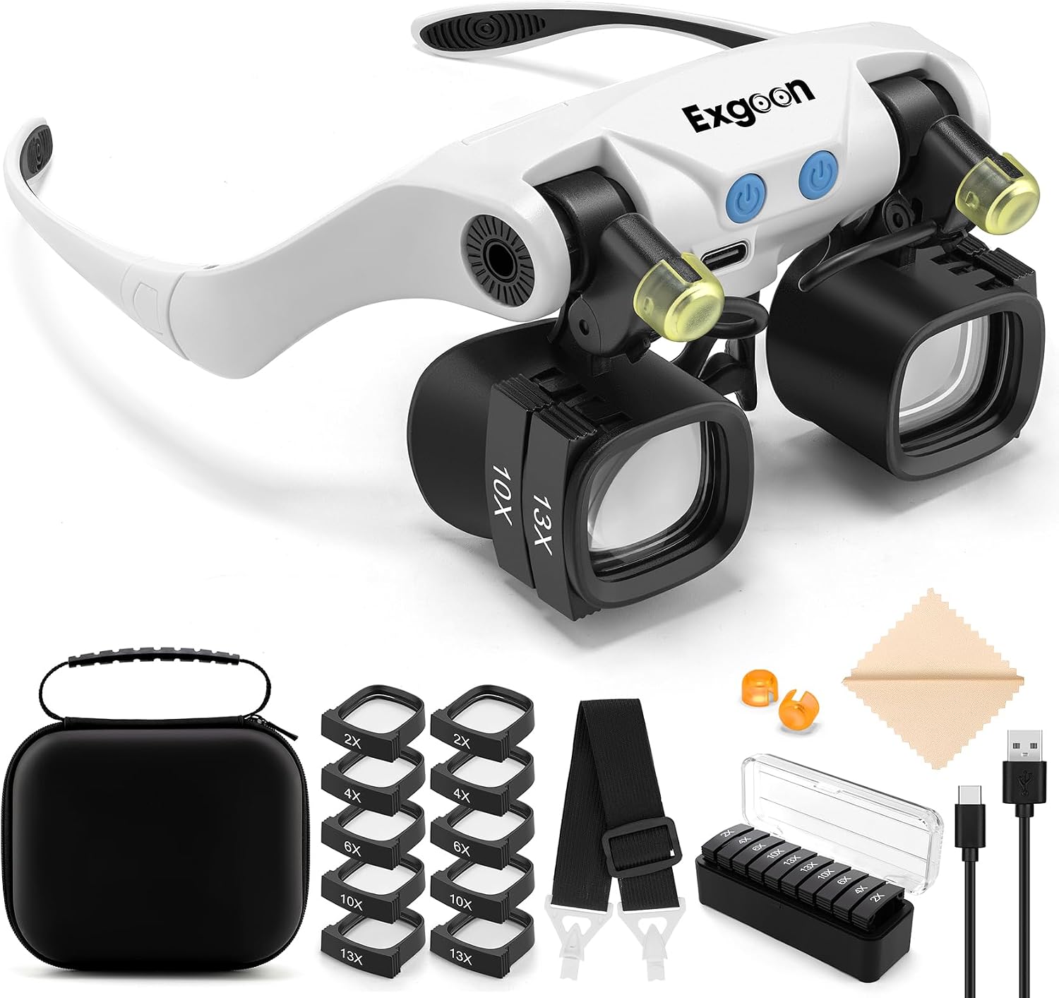 Technische Daten & Spezifikationen : Exgoon Lupenbrille mit Licht 2X-23X Freihändi