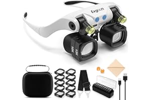 Exgoon Magnifying Glasses with Light, 2X to 23X Headband Magnifier with 5 Pairs Interchangeable Lens (2X 4X 6X 10X 13X), Hands Free Rechargeable Magnifying Glass for Hobbies Jewelers Crafts Repair