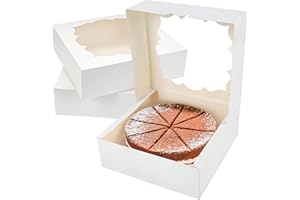 BTSD-home 20 Pack Cake Boxes 10x10x3inch Bakery Boxes with Window Dessert Pastry Boxes Biscuit Boxes 10 inch for Pies,Cheesecake and Shortbread (White)