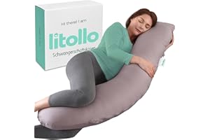 ‎LITOLLO Litollo Schwangerschaftskissen zum schlafen - Seitenschläferkissen mit Bezug - Komfortkissen Erwachsene Stillkissen XXL - Kissen Schwangerschaft 145x50cm - Pregnancy Body Pillow J-Fom Grau