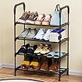 Lukzer 4-Layer Shoe Rack | Sturdy Plastic & Metal Free-Standing Shoe Organizer | Space-Saving Entryway & Closet Storage Rack | Stylish & Durable Shoe Stand for Home & Office – Black (83x58x28cm)