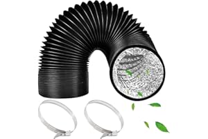 ComPDCVD 100mm Nero Tubo di Scarico 6 m Condotti Tubo di Ventilazione Flessibile in Alluminio PVC con 2 Fascette Stringitubo in Acciaio per Aria Condizionata, Asciugatrice, Cappa Aspirante