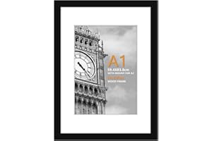 HoziRes A1 Picture Frame Black, 100% Solid Pine Wood A1 Frame with A2 Mount, Photo Poster Frames with Plexiglass Front for Wall Mounting, 23x32.7 inch