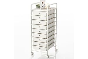 Johgee 9 Drawers Plastic Storage Cart, Multipurpose Mobile Organizer Shelving Unit with Lockable Wheels, Rolling Cart Storage Trolley for Home Office Stationery Makeup Beauty & Salon