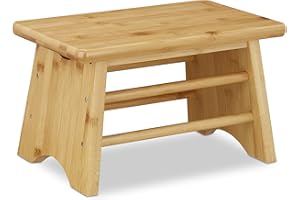 Relaxdays Taburete de Bambú, Carga hasta 100 kg, Banqueta Robusta, Infantil, para Baño, Puf, 20 x 33 x 21,5 cm, Natural