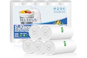 XUXRUS 5 Liter Small Trash Bin Bags White Bin Liners 1.2 Gallon Garbage Bags Wastebasket Liners for Home Office Lawn Bathroom,120 Count,White (Fits 0.8-1.2 Gallon Bins)