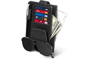 LONDO Leather Car Visor Organizer - Credit Card, Pen & Eyeglass Holder - 5.9x4.5 - Black