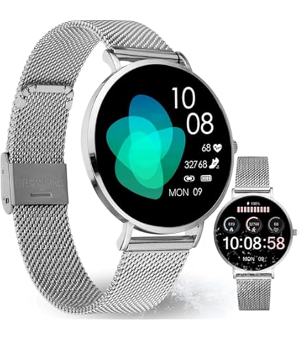 LONGLU Smart Watch voor dames met Bluetooth telefoonoproep, dames smartwatch voor iPhone en Android telefoons multi-sport fitness tracker horloge met antwoord/oproepen waterdicht (zilver